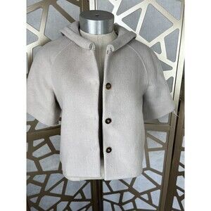 Elie Tahari cropped wool blend cape jacket coat sz S Taupe Light Gray